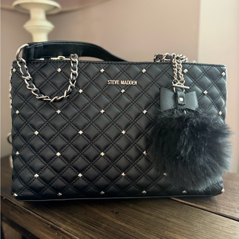 Steve Madden Black Quilted Shoulder Bag with Chain Strap